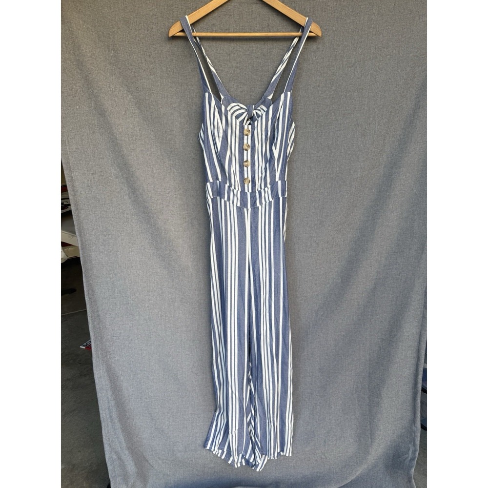 NWT Express Jumpsuit XL Striped  Tie Back Buttons Casual Square‎ Neck - Picture 3 of 7
